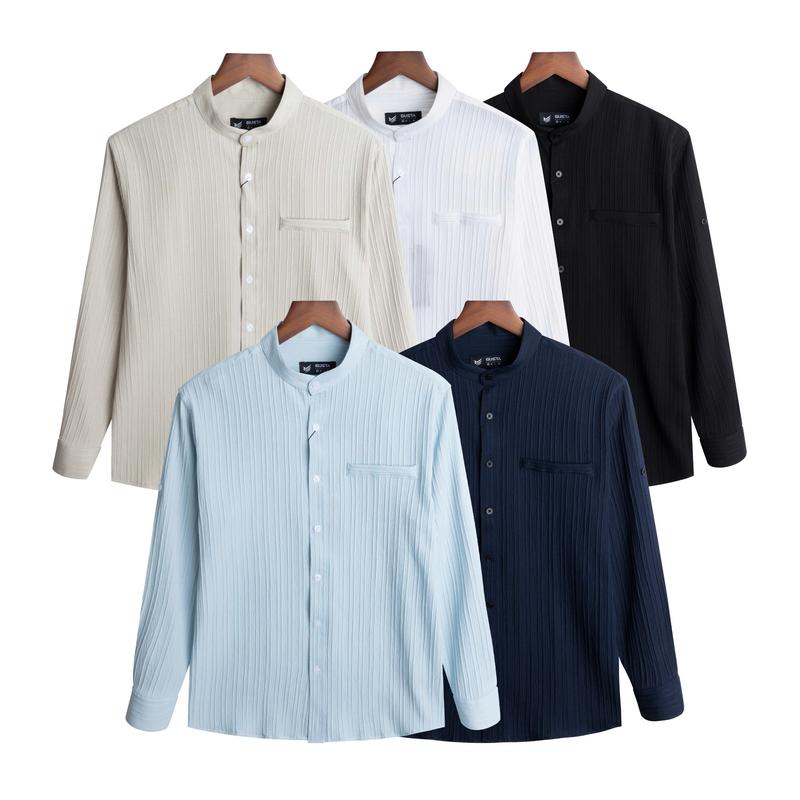 Áo sơ mi cổ tàu nam GUSTA form chuẩn thanh lịch vải đũi mát bền, áo sơ mi đũi nam cao cấp - SM118