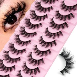 10 pares de pestañas postizas esponjosas, pestañas con aspecto natural 3D para mujeres, pestañas en tira rusas suaves con volumen, regalo ideal para principiantes
