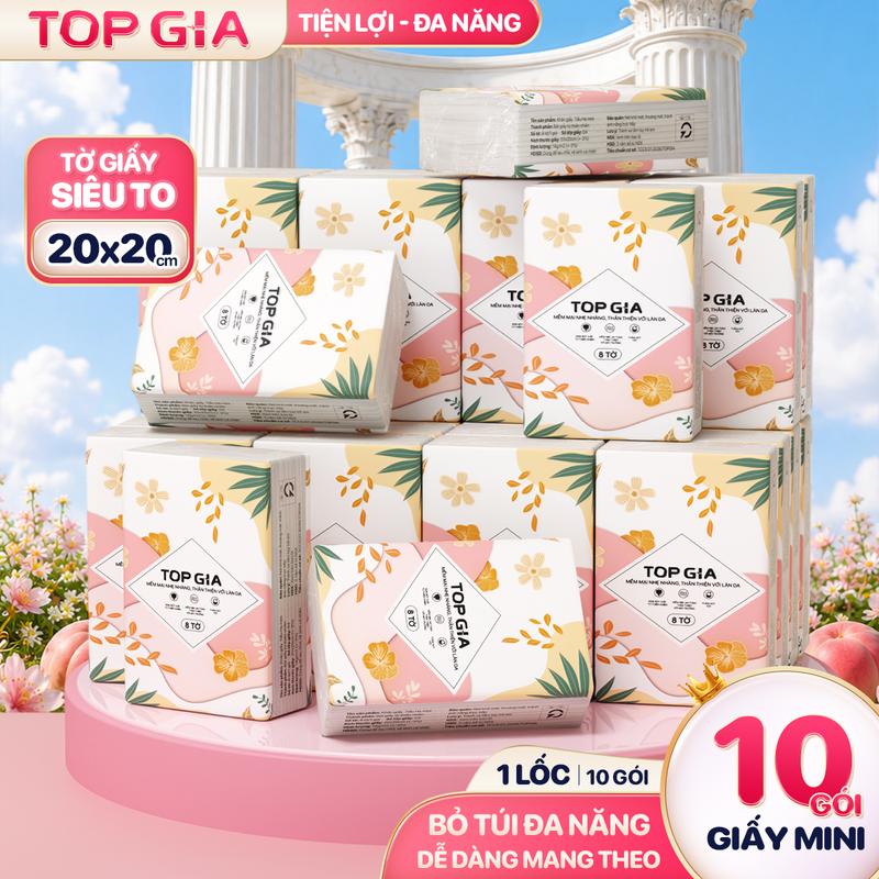 [80 LẦN RÚT ] LỐC 10 GÓI Khăn Giấy Bỏ Túi MINI TIỂU HẠ, TỜ Giấy LỚN 20x20cm 4 Lớp Dập Vân 4D bền chắc mềm mịn, khăn giấy vệ sinh ĐẠT QUY CHUẨN CỦA BỘ CÔNG THƯƠNG VTG969