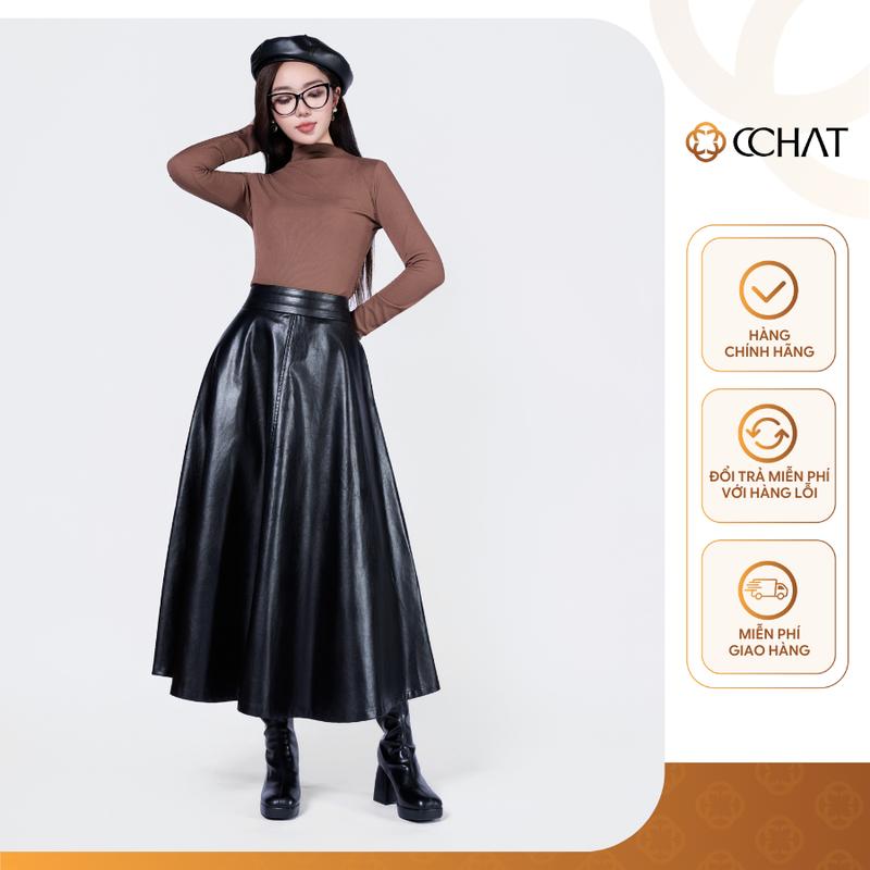 Chân Váy Nữ CCHAT Dáng Xoè Midi Chất Da Hottrend 24CDA2019XT