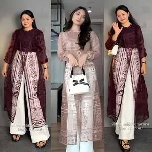 Nazela Dress Brukat / Dress Kondangan Wisuda Bridesmaids / Brokat Etnik Mix Organza Satin Premium Bordir Muslim Outer Gamis Wanita Mewah Pesta Lebaran Lamaran baju idul fitri 2025 Hari Raya