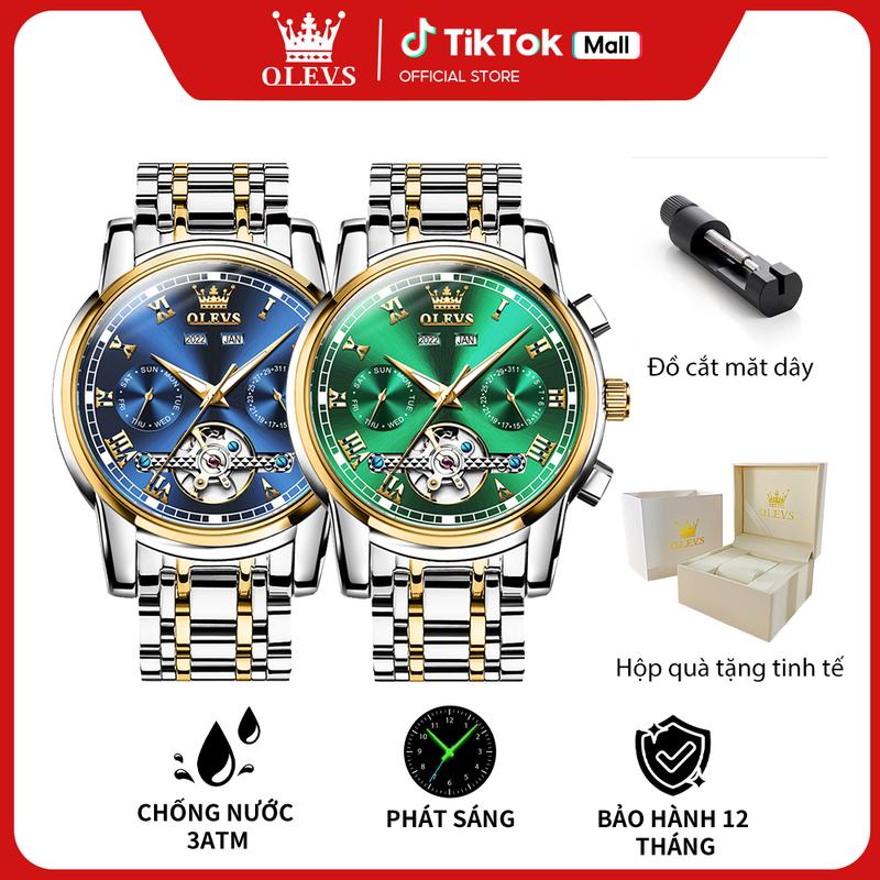  Đồng Hồ Cơ Nam Chính Hãng Cao Cấp OLEVS 6607 Dây Thép Không Gỉ Chống Nước Phát Sáng Dạ Quang Đẳng Cấp Thời Trang Cho Quý Ông Size 41MM 
