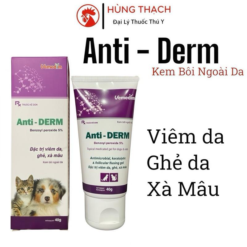  Tuýp bôi da Anti Derm 40g trị viêm da ghẻ lở tiêu lớp sừng chống tiết bả nhờn xà mâu trên chó mèo 