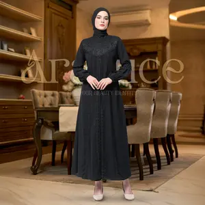 ARALLUCE 066 Abaya Hitam Mewah Elegan & Classy Look Outfit Exclusive Premium Gamis Hitam Wanita Luxury Anggun Indah Berkelas Tampilan Premium dan Eksklusif