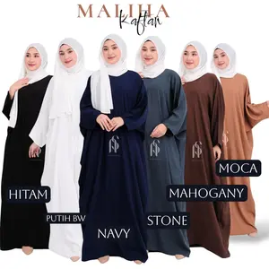 MALIHA KAFTAN ABAYA MEWAH Elegant Batwing Dress LEBARAN 2026 Bahan Polo Linen Adem & Nyaman Pilihan Warna HITAM PUTIH BW NAVY MOCA STONE MAHOGANY Gamis Wanita Muslim Panjang Cantik Dewasa Formal Casual madinah