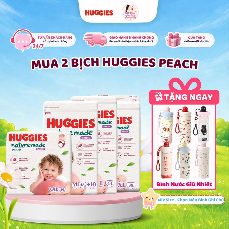 Combo 2 Tã Quần Huggies Nature Peach Đào Size M58/L44/XL38/2XL26