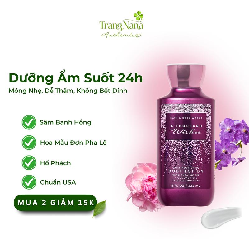  Sữa dưỡng thể Nữ body lotion dưỡng ẩm body Giúp Da Mềm Mịn bath body works 236ml - A THOUSAND WISH Nữ Skincare Women Làm Đẹp Da Dưỡng Body 