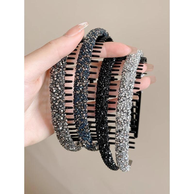Băng Đô, Cao Cấp, Đính Kim Cương Giả Toàn Bộ, Chống Trượt, Có Răng, Dành Cho Nữ, Dễ Phối Đồ, Phụ Kiện Tóc Không Gây Hại 3