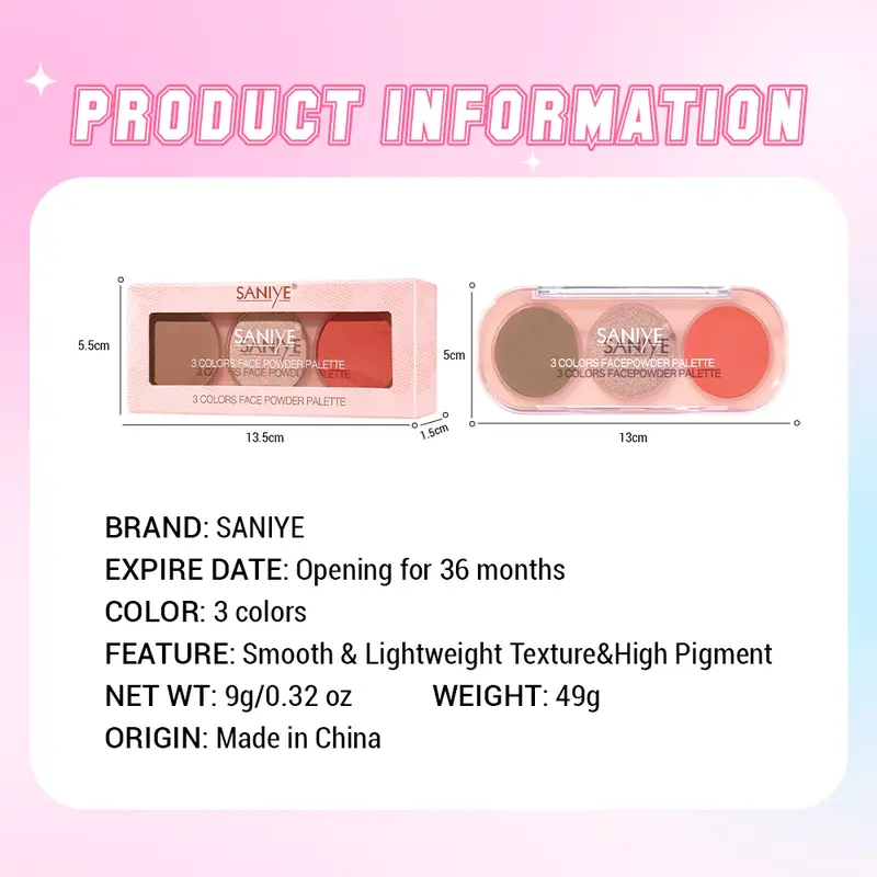 Saniye E0358 Multi Fungsi Blush On Glitter Highlighter Palette Contour Eyeshadow Palette 5