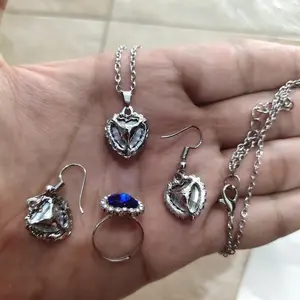 Love Heart SMALL Blue Sapphire + Rhinestone Necklace
