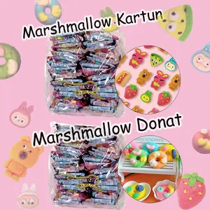 【Halal】Marshmallow Donat & Kartun 30pcs - Lembut & Enak!  Rasa Semangka, Stroberi, Mangga, Melon - Camilan Halal Favorit Keluarga!