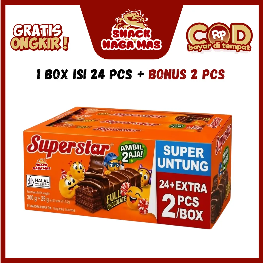 SUPERSTAR WAFER COKLAT SUPERSTAR [1 BOX ISI 24 + BONUS  PCS]