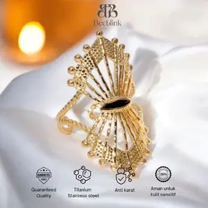 cincin Titanium RIA Adjustable anti karat terbaru cincin stainless steel vintage kipas Rings  Perhiasan Gold Emas