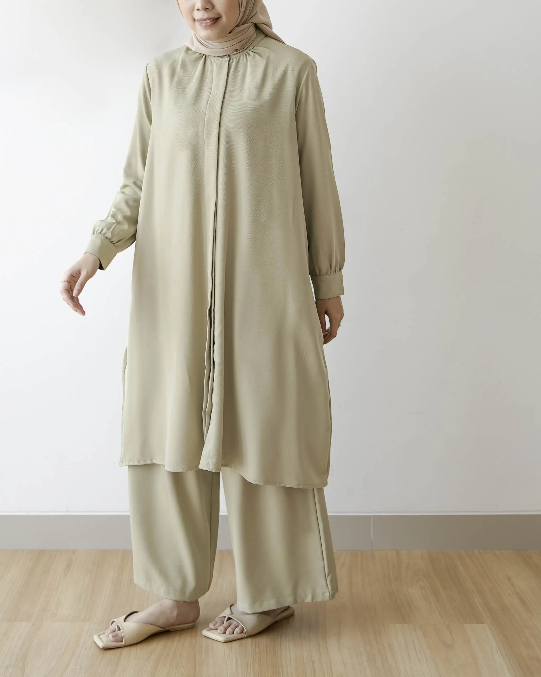 MISTYVORI | Tania Tunik Oneset Baju Wanita Celana Kulot Muslim Nyaman Panjang Simple Soft Atasan Bawahan Basic Setelan Casual Formal Kancing Kerja