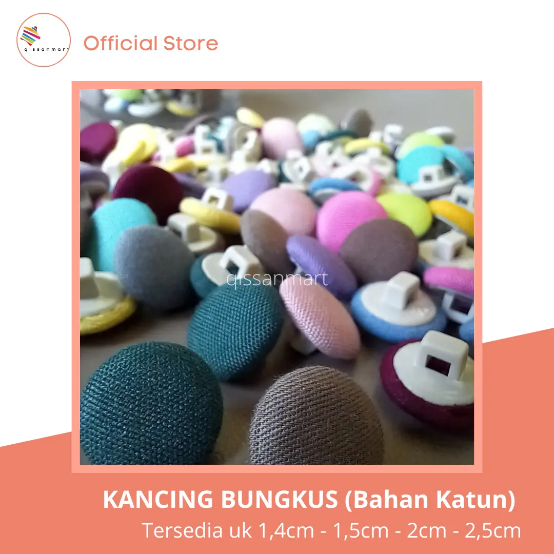 Kancing Bungkus Kancing Baju Polos Bahan Katun Per Lusin Ukuran 1, 4 cm dan 2 cm