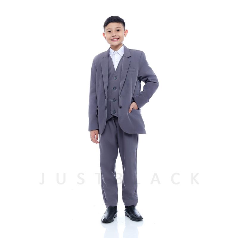 Justblack Setelan Jas Blazer Anak Laki-laki Umur 2-13 Tahun Basic List Putih Kancing Dua Terbaru 8