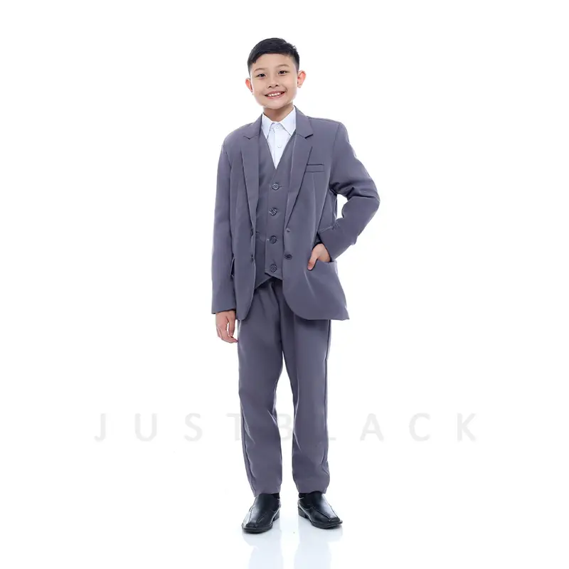Justblack Setelan Jas Blazer Anak Laki-laki Umur 2-13 Tahun Basic List Putih Kancing Dua Terbaru 7