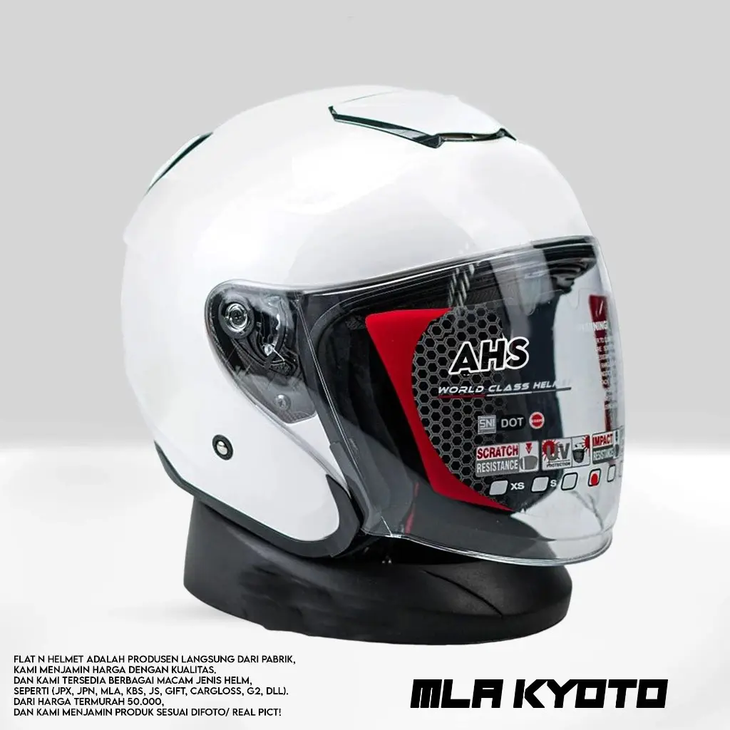 Helm Half Face Mla Kiyoto Polos White Glosy Termurah Kekinian Helm Dewasa Pria Wanita COD SNI