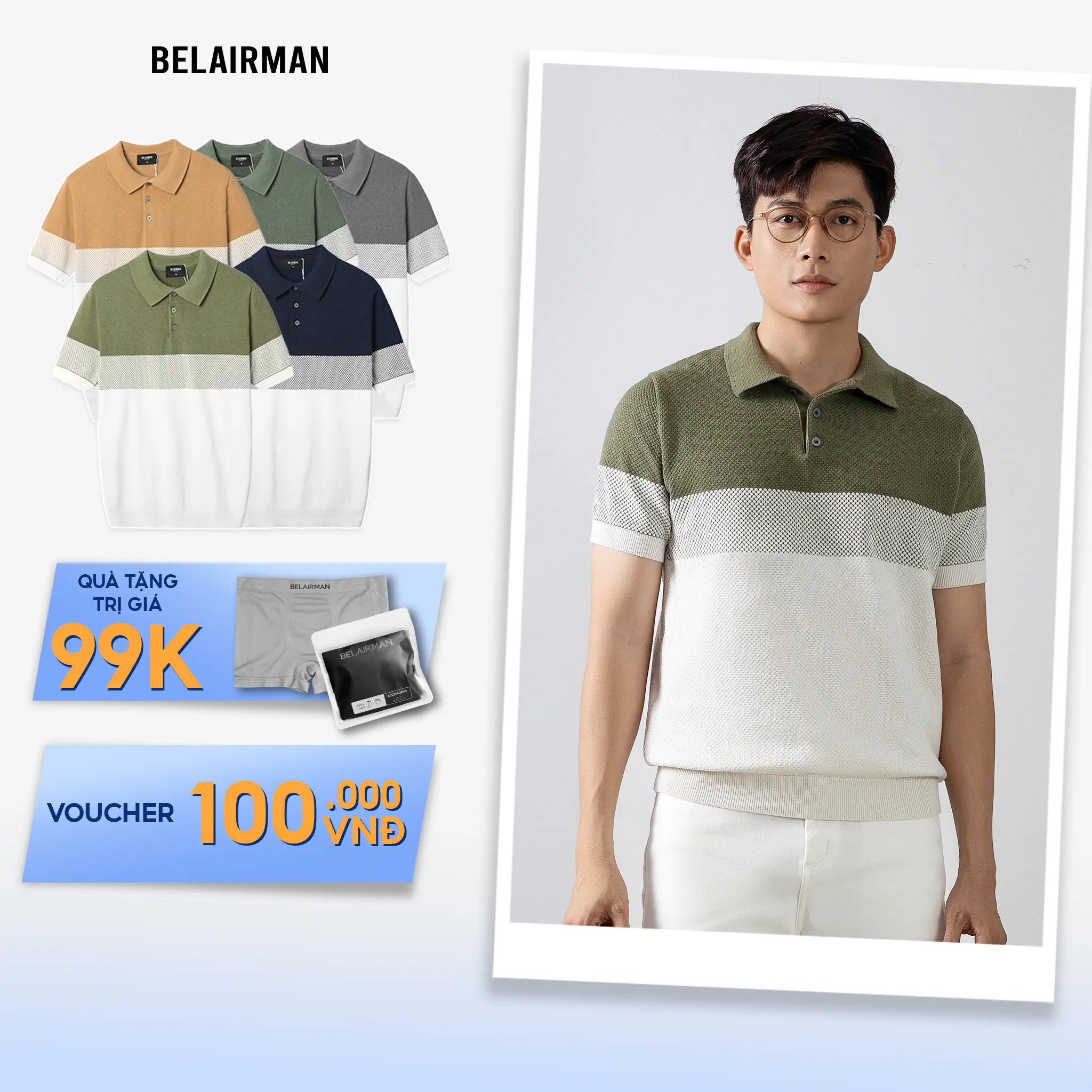 Áo Polo Nam BELAIRMAN ROCAS Dệt Kim Classic, Thanh Lịch, Sang Trọng - PLRC0129 Menswear Shirt