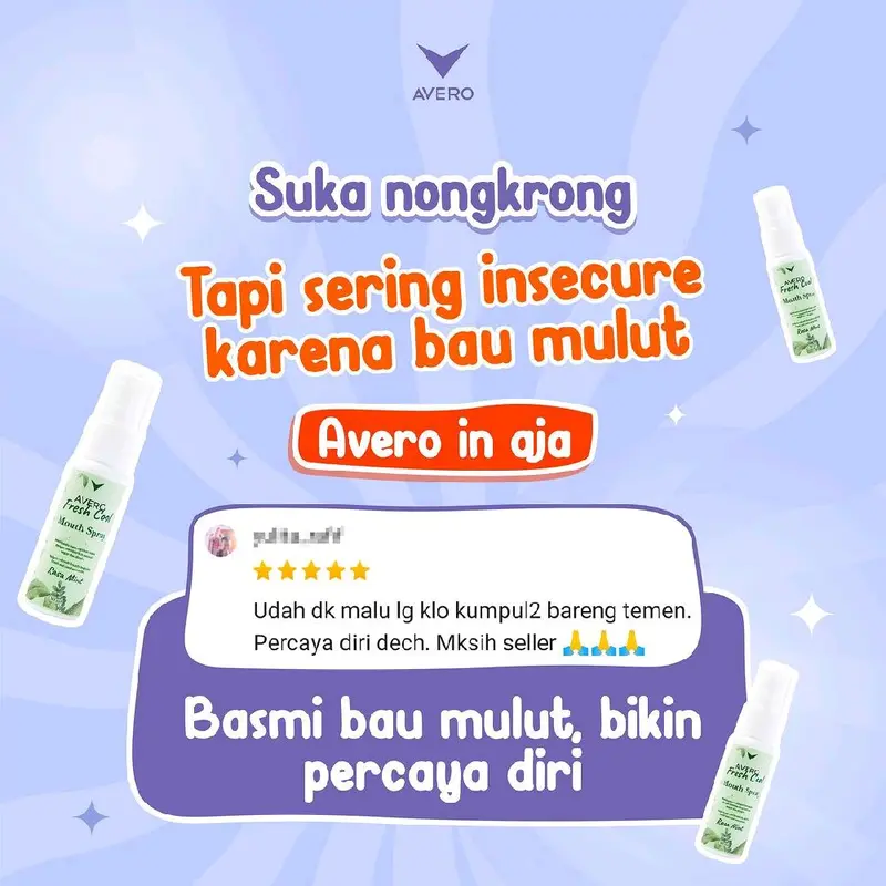 AVERO Fresh Cool Mouth Spray, AVERO Sweet Gum Mouth Spray, Parfum Mulut BPOM, 100% Original dan Best Seller 5