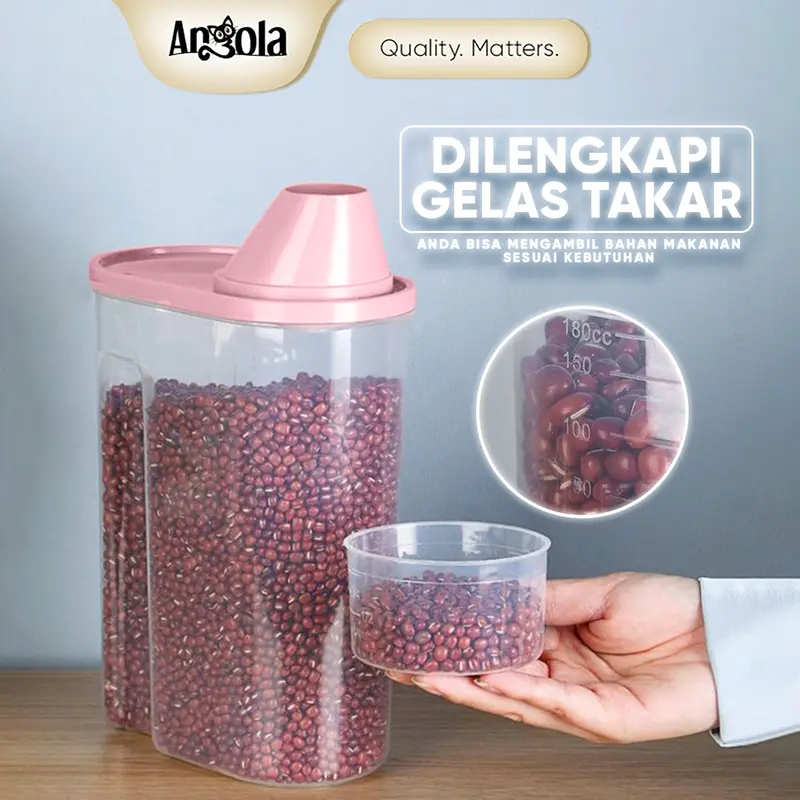 ANGOLA Storage Jar Tempat Penyimpanan Cereal/Beras Kontainer Makanan Plastik Wadah C82 Biru Pink Toples 1