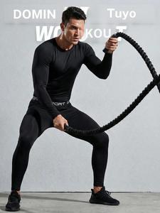 Conjunto de ropa deportiva térmica para hombre - Camiseta larga negra y pantalones de compresión con forro de vellón, tela elástica y transpirable, ideal para gimnasio, trote, baloncesto y fitness.