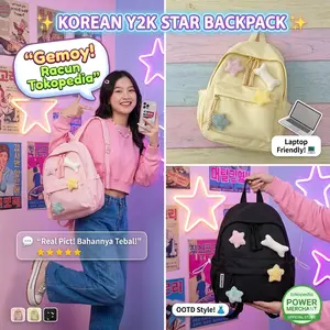 Tas Ransel Wanita Korea Vintage Bintang Tas Kuliah Sekolah Laptop Aesthetic Y2K Gemoy Tas Ransel Korea Aesthetic Star Pattern Tas Sekolah Wanita Lucu Vintage Y2K Style Premium