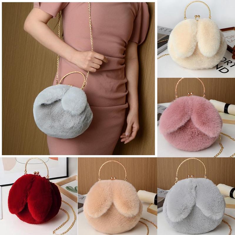 Túi Đeo Chéo Nhồi Bông Thiết Kế Hình Thỏ Dễ Thương, Túi Xách Nhồi Bông Phong Cách Mới, Kẹp Tai Hình Thỏ 1