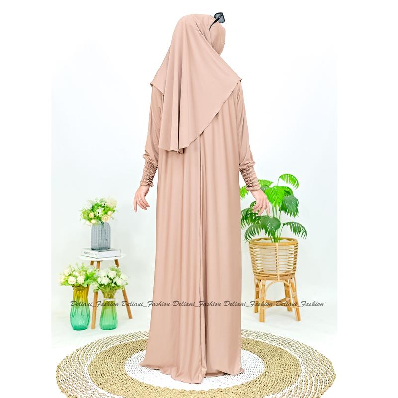 Aulia Abaya Set Hijab Gamis Bahan Jersy Syari Polos set Bergo Muslim Wanita 6