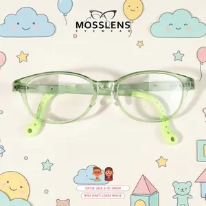 Mosslens Kacamata Anak Anti Radiasi Sinar Blue Light Biisa Minus Silinder Frame TR90 Lentur Oval 5432