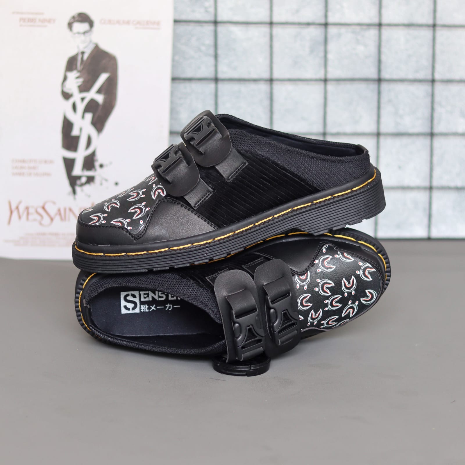 Bustong - Sandal Selop Kulit Asli Original Pria Casual BLACK Bustong - Sandal Selop Kulit Asli Original Pria Casual BLACK