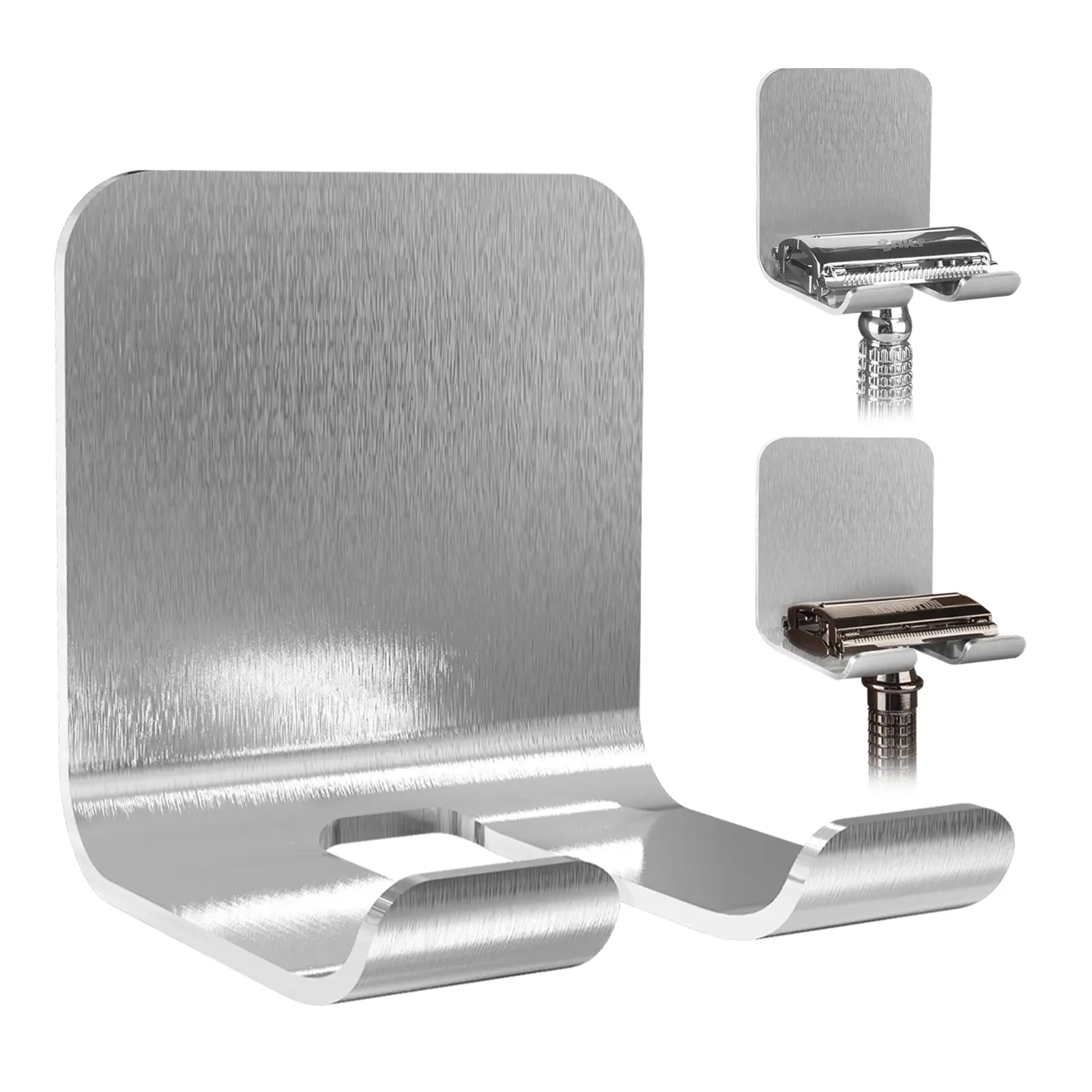 2 Pack Wall Mount Shaver Holder for Shower, Self Adhesive Hook Hanger Stand, Bathroom Wall Mounted Razor Holder Compatible with Vikings, Merkur Double Edge Safety Razor