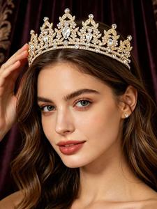 Corona de novia de cristal lujosa, accesorio elegante de estilo princesa para bodas, cumpleaños y banquetes