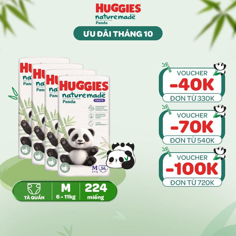 Combo 4 Tã/Bỉm quần Huggies Naturemade Panda M56/L42/XL36/XXL24