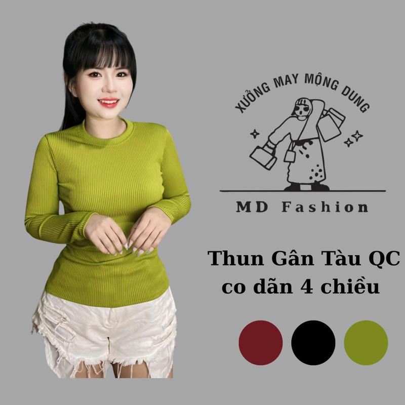 Áo thun cổ tròn tay dài Gân TÀU Fom ôm body không thắt eo
