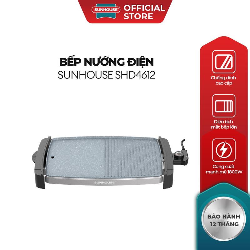 Bếp nướng điện Sunhouse SHD4612 - Chống dính cao cấp - Diện tích mặt bếp lớn - Tự ngắt khi quá nhiệt