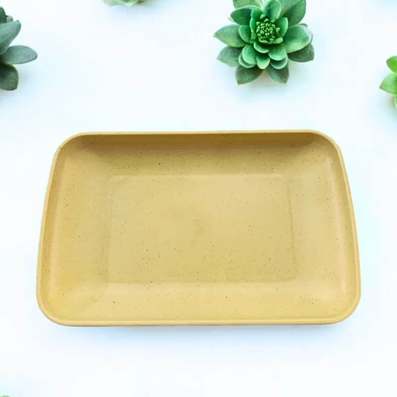 ISI 4pcs Piring Persegi Panjang  Bahan Jerami Gandum / Unik / Viral / Tidak lengket /Hijau/Kitchenware 3