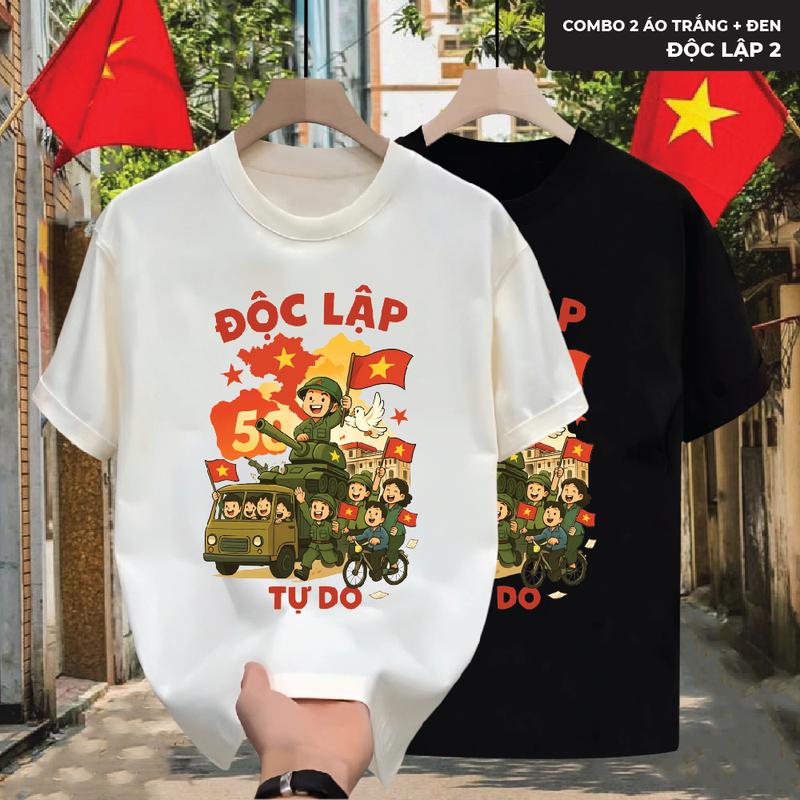 [Fullsize gia đình] Áo thun cổ tròn Việt Nam ĐỘC LẬP 2 cổ bẻ BASIC CVC  sang trọng, lịch lãm, thoáng mát - GMV 2