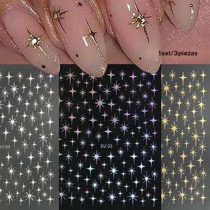 Set de 3 calcomanías para uñas de Estrellas Láser Metálicas 3D, Decoraciones para Manicura Francesa DIY, Perfecto para Mujeres y Niñas, Suministros Fáciles de Arte de Uñas