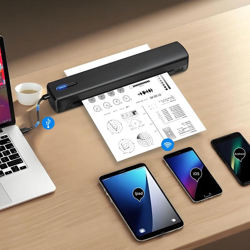 Máy in du lịch không dây Cầm Tay có chức năng Bluetooth Hỗ trợ giấy nhiệt A4 và A5 8,5 inch Tương thích với điện thoại di động và máy tính xách tay Thích hợp cho văn phòng và sử dụng tại nhà Lý Tưởng cho hình xăm