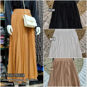 Rok Panjang Maxi Plisket Wanita Gaya Kasual Motif Polos Bahan Hyget Premium