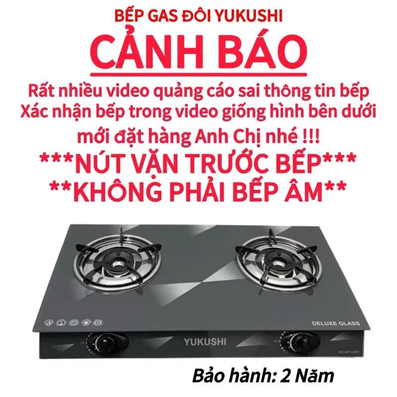 Yukushi Bếp gas chén nhôm YK-2024N Mặt kính cường lực Lửa xanh tiết kiệm gas Bảo hành chính hãng 02 Năm Kích thước 69x37x8.5cm