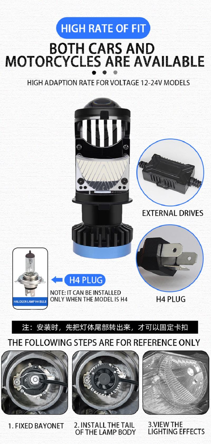 Product Introduction of CAMOTO H4 LED Headlight Canbus Car Lamp Mini Projector Lens Automobiles Bulb 6500K 36000LM Conversion Kit Hi/Lo Beam 12V/24V 15