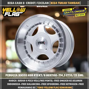 Velg mobil celong ring 15 lubang 4 type hsr perugia r15 lebar 7/8 pcd 4x100 4x114,3 et35-25 silver