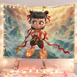 Nezha Gantung Kain Ao Bing Nezha 2 Anak Iblis Mengguncang Laut Latar Tempat Tidur Dekorasi Penyiar Tanpa Perlu Menusuk Dapat Disesuaikan untuk Asrama dengan Karakter Lucu dan Desain Menawan