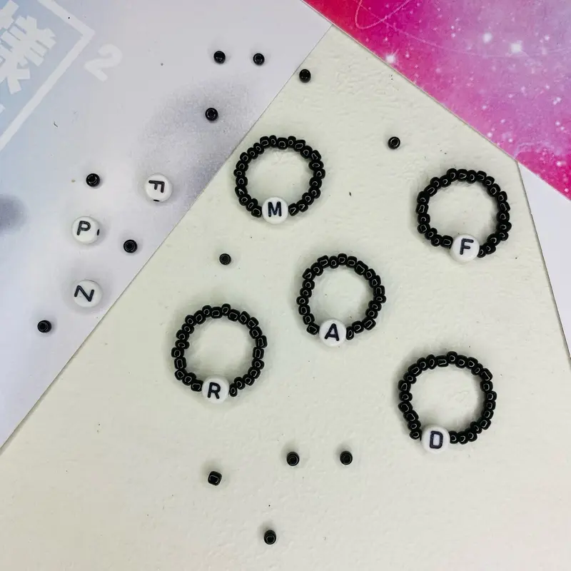 Beads Ring Costum Huruf/cincin manik huruf abjad 0
