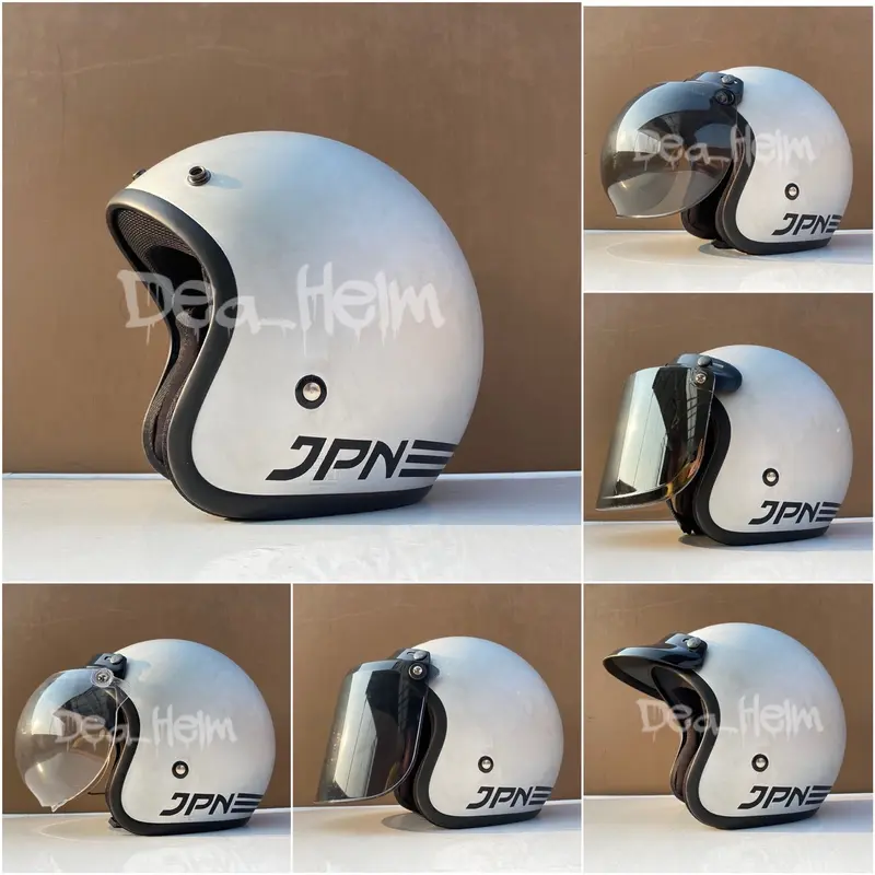 Helm JPN Silver Dop kaca datar,kaca cembung dan pet Visor Motorcycle 0