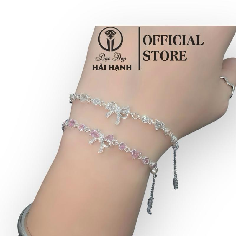 Lắc tay nơ phối đá bạc ta tinh tế nhẹ nhàng cho nữ Bạc Đẹp Hải Hạnh HHJ
