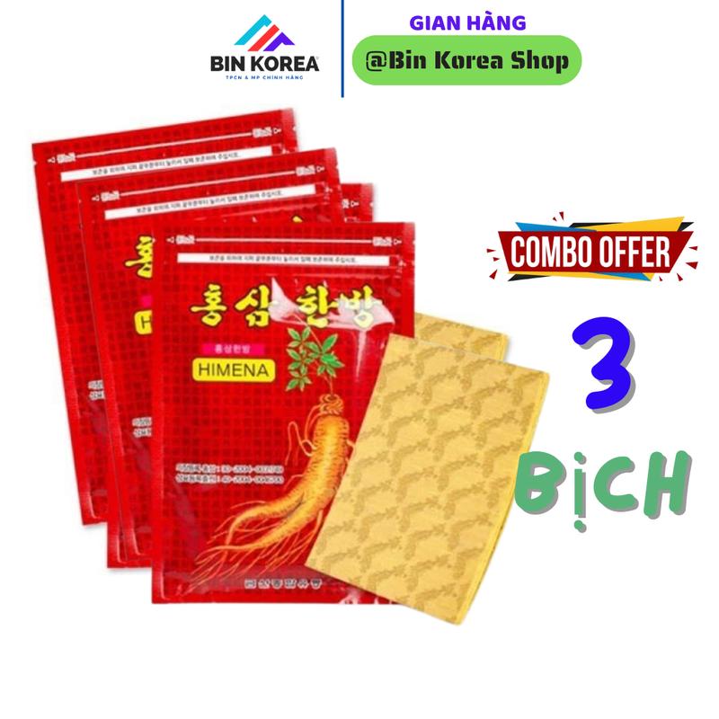   Combo 3 Bịch  Cao Dán Hồng Sâm HIMENA Hàn Quốc Bản Màu Đỏ Bịch 20 Miếng 