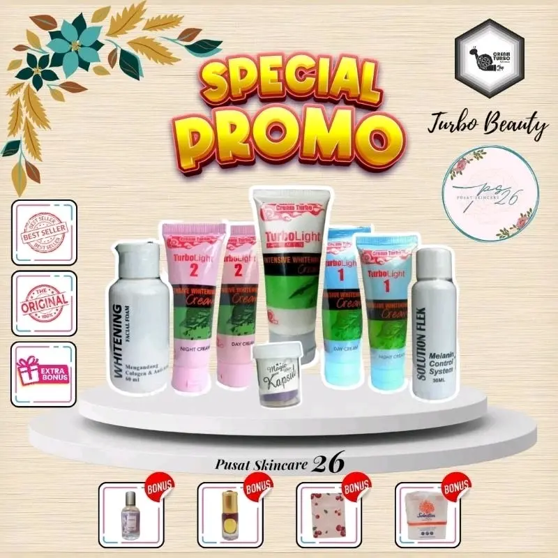 TURBO BEAUTY - Paket Mencerahkan Mengencangkan Vitamin Wajah Berjerawat  Flek Hitam CREAM NO 1 - NO 2 & TURBO MEN ORIGINAL